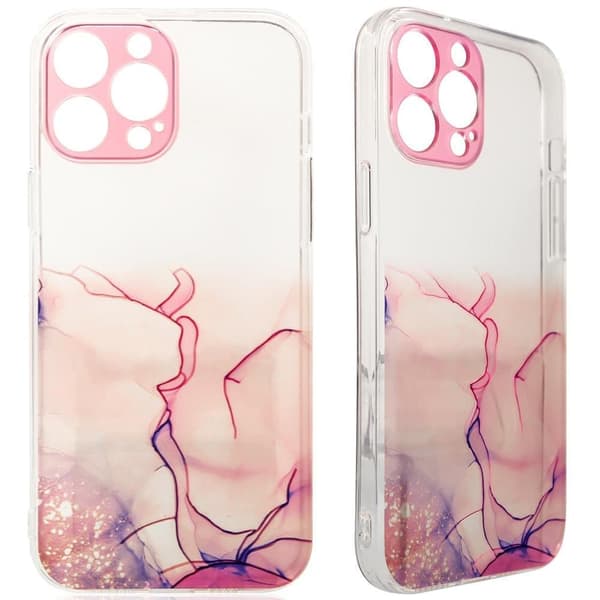 Marble Case deksel til iPhone 12 Pro Max, rosa marmor gel skall