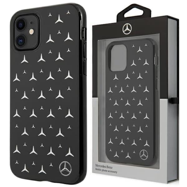 Mercedes MEHCN61ESPBK iPhone 11 6.1 / Xr svart/svart hardt deksel Silver Stars Pattern