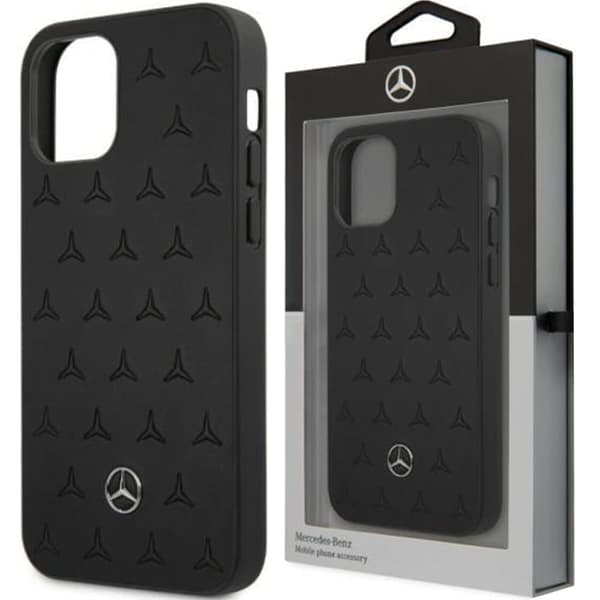 Mercedes MEHCP12LPSQBK iPhone 12 Pro Max 6.7 svart/svart hardt etui Lærstjernemønster