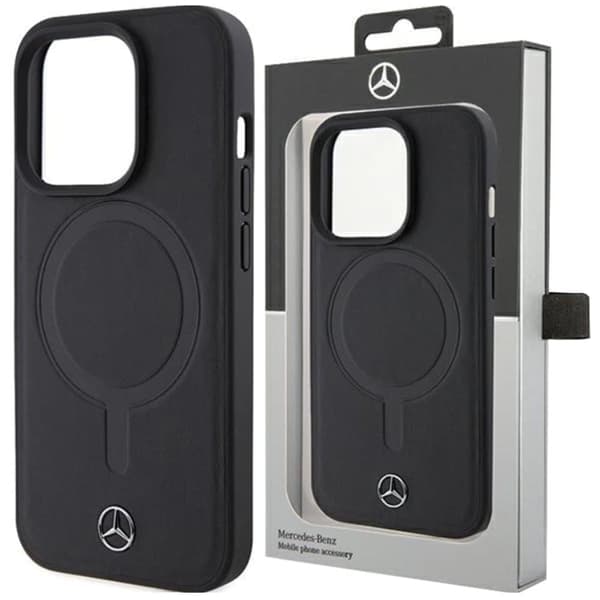 Mercedes Smooth Leather MagSafe suojakuori iPhone 15 Pro Maxille - musta