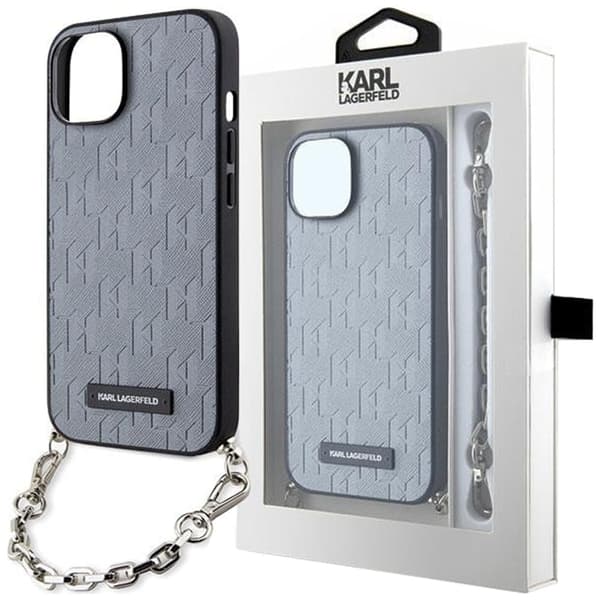 Karl Lagerfeld KLHCP14SSACKLHPG Deksel til iPhone 14 - Sølv Saffiano Monogram Chain