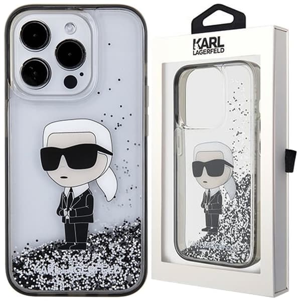 Karl Lagerfeld KLHCP15LLKKNSK iPhone 15 Pro 6.1 gjennomsiktig hardt deksel Liquid Glitter Ikonik