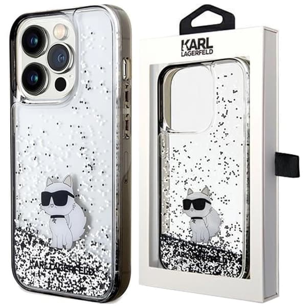 Karl Lagerfeld Liquid Glitter Choupette-deksel til iPhone 14 Pro Max - gjennomsiktig