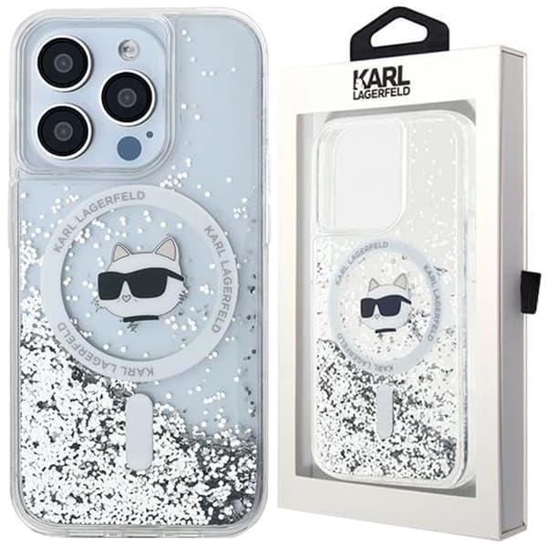 Karl Lagerfeld Liquid Glitter Choupette Head MagSafe-deksel til iPhone 15 Pro Max - Gjennomsiktig