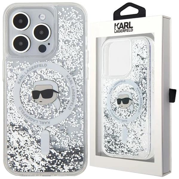 Karl Lagerfeld Liquid Glitter Karl Head MagSafe-deksel til iPhone 15 Pro - gjennomsiktig