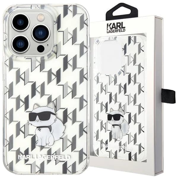 Karl Lagerfeld Monogram Choupette deksel til iPhone 15 Pro - gjennomsiktig