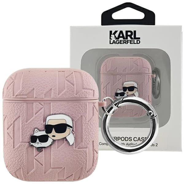 Karl Lagerfeld Monogram Karl & Choupette hodeveske for AirPods 1/2 - Rosa