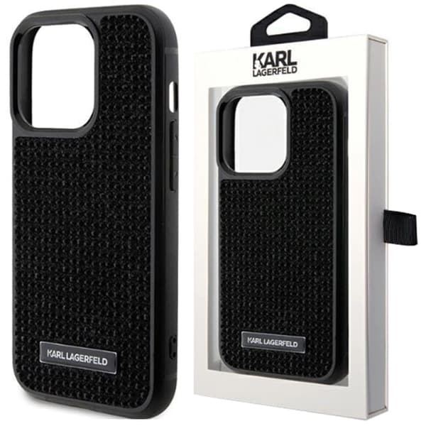 Karl Lagerfeld Rhinestone Logo Metal Plate Deksel til iPhone 15 - Svart
