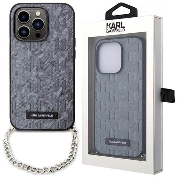 Karl Lagerfeld Saffiano Monogram Chain KLHCP14LSACKLHPG Deksel til iPhone 14 Pro - Sølv