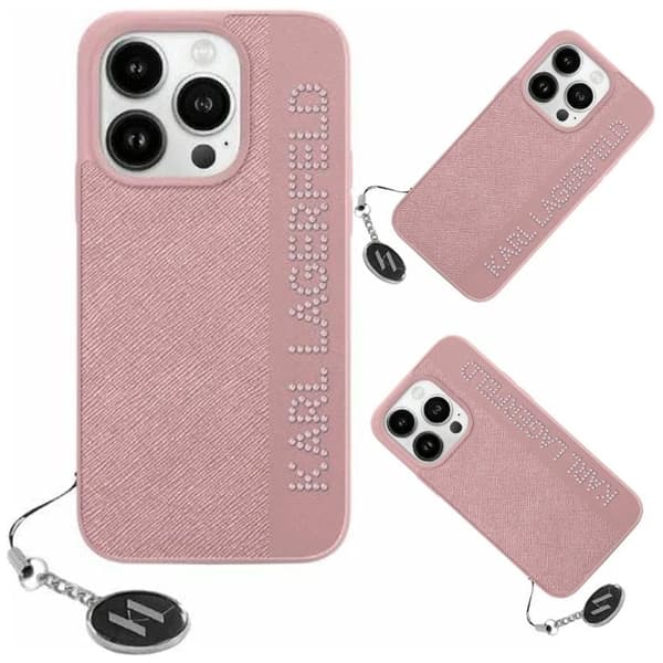 Karl Lagerfeld Saffiano Rhinestones & Charm Deksel til iPhone 15/14/13 - Rosa