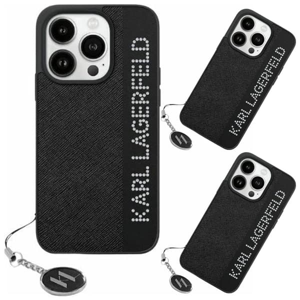 Karl Lagerfeld Saffiano Rhinestones & Charm Deksel til iPhone 15/14/13 - Svart