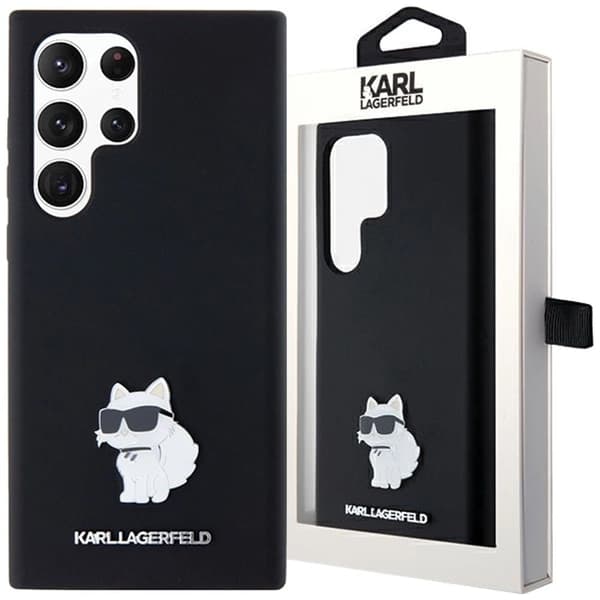 Karl Lagerfeld Silikon Choupette Metal Pin Deksel til Samsung Galaxy S24 Ultra - Svart