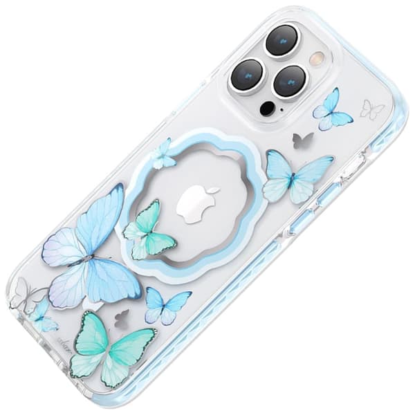 Kingxbar Butterfly-serien magnetisk deksel iPhone 14 Pro MagSafe-deksel med sommerfugler i blått