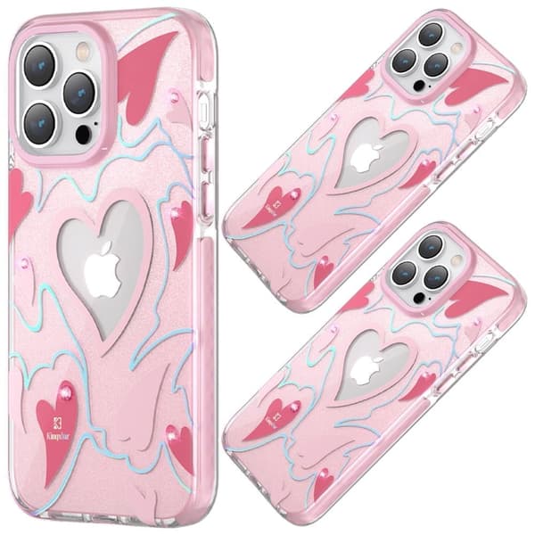 Kingxbar Heart Star Series-deksel iPhone 14 Pro Max-deksel med rosa hjertestjerner