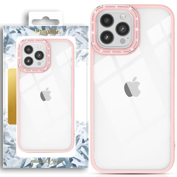 Kingxbar Sparkle Series iPhone 13 Pro-deksel med krystaller med rosa bakdeksel