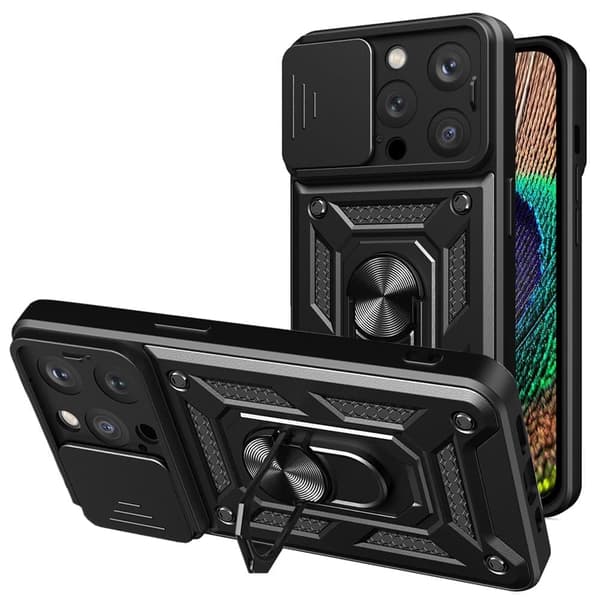 Hybrid Armour Camshield iPhone 13 Pro-deksel, pansret deksel med kameradeksel, svart