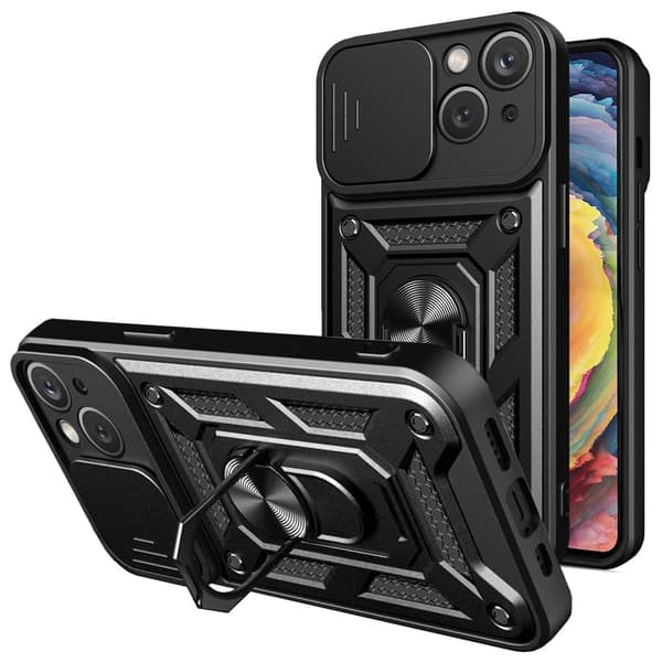 Hybrid Armour Camshield iPhone 14 Plus-deksel, pansret deksel med kameradeksel, svart