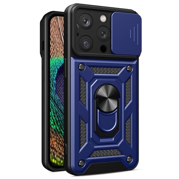 Hybrid Armour Camshield iPhone 14 Pro-deksel, pansret deksel med kameradeksel, blå