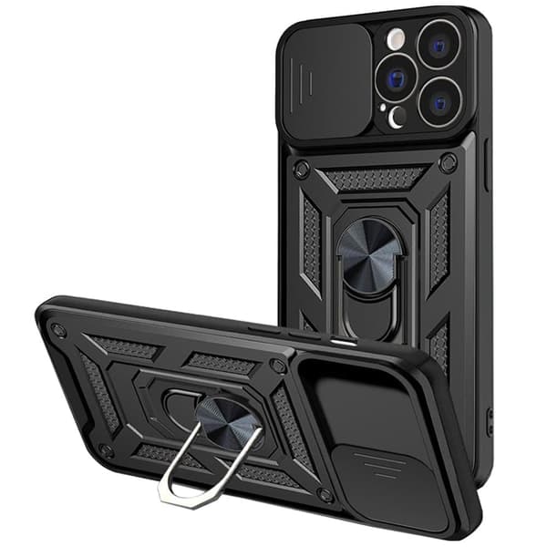 Hybrid Armor Camshield-deksel for iPhone 13 Pro Max, pansret deksel med kameradeksel, svart