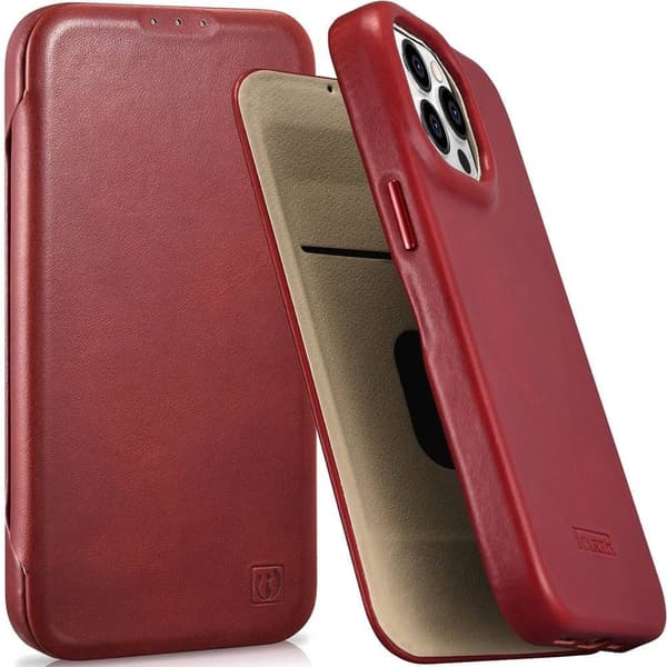 iCarer CE Premium Leather Folio Case iPhone 14 Pro lærveske med MagSafe rød magnet (WMI14220714-RD)