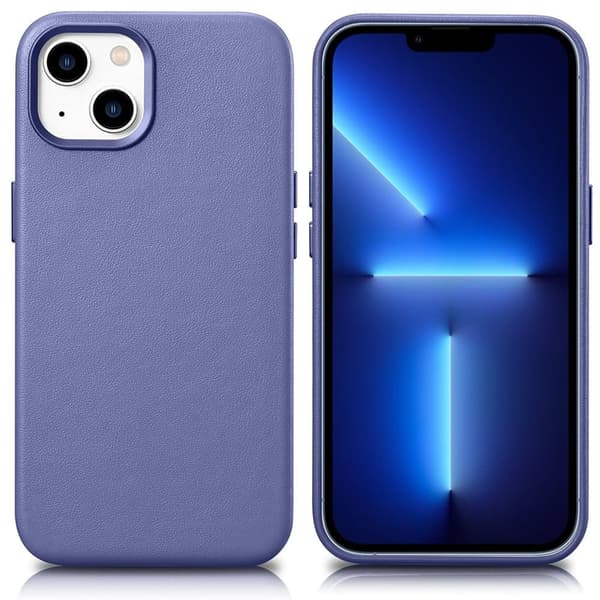 iCarer Case Lærveske naturlig skinnveske til iPhone 14 Plus lys lilla (kompatibel med MagSafe)