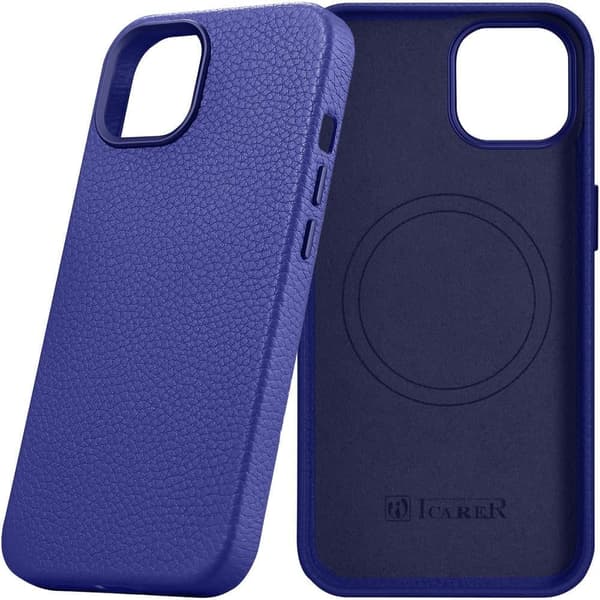 iCarer Litchi Premium Leather Case magnetisk lærveske for iPhone 14 og MagSafe mørkeblå (WMI14220709-DB)