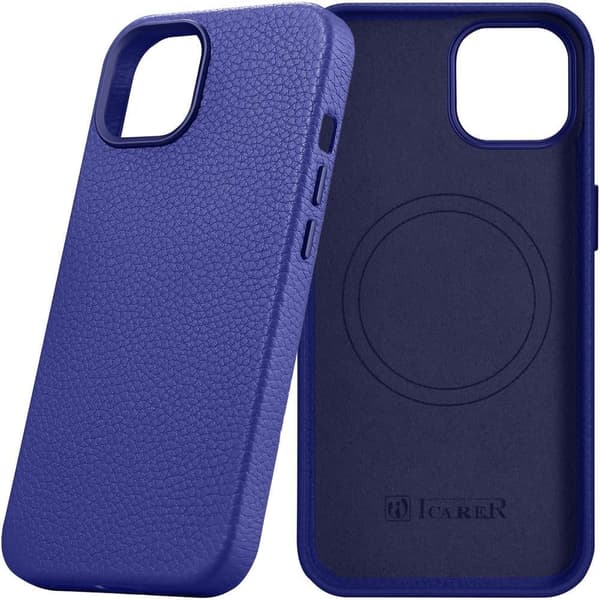 iCarer Litchi Premium Leather Case magnetisk lærveske for iPhone 14 Pro Max, MagSafe mørkeblå (WMI14220712-DB)