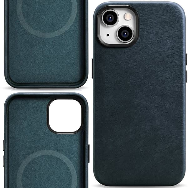 iCarer Oil Wax Premium Lærveske iPhone 14 Plus Magnetisk Lærveske MagSafe Dark Blue (WMI14220703-BU)