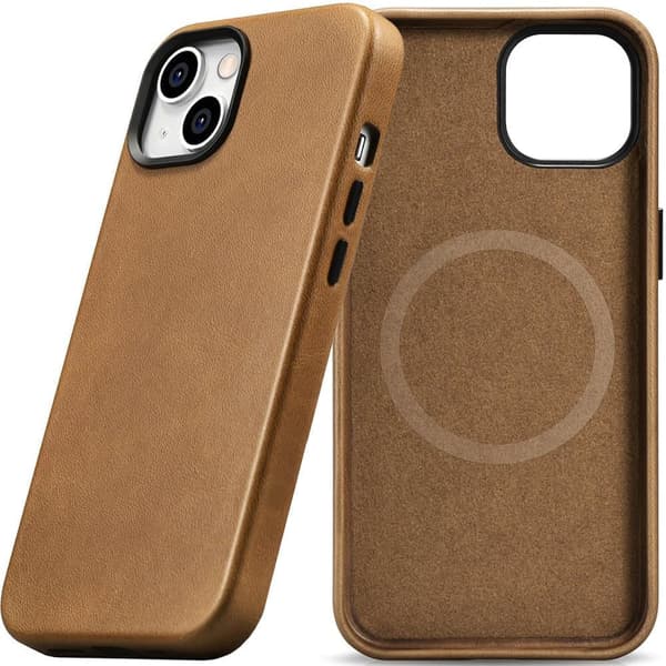 iCarer Oil Wax Premium Lærveske Magnetisk Lærveske for iPhone 14 Plus med MagSafe Brown (WMI14220703-TN)