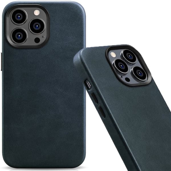 iCarer Oil Wax Premium Lærveske Magnetisk Lærveske for iPhone 14 Pro Max med MagSafe Dark Blue (WMI14220704-BU)