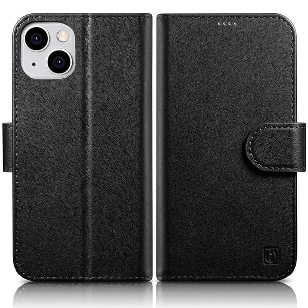 iCarer Lommebokveske 2-i-1 iPhone 14-deksel Leather Flip Cover Anti-RFID Svart (WMI14220725-BK)