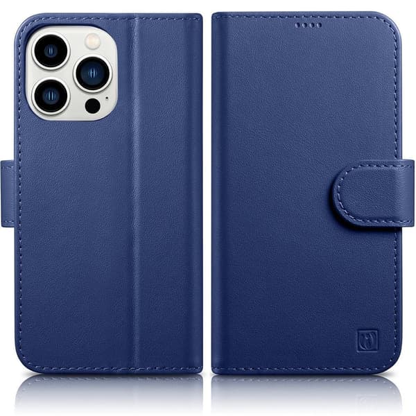 iCarer Wallet Case 2-i-1 iPhone 14 Pro Max flip-etui i skinn, RFID-blokkerende blå (WMI14220728-BU)