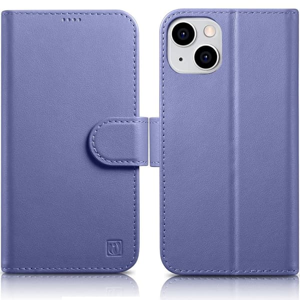 iCarer Lommebokveske 2-i-1 iPhone 14 Plus-deksel, flip-deksel i lær RFID-blokkerende lys lilla (WMI14220727-LP)