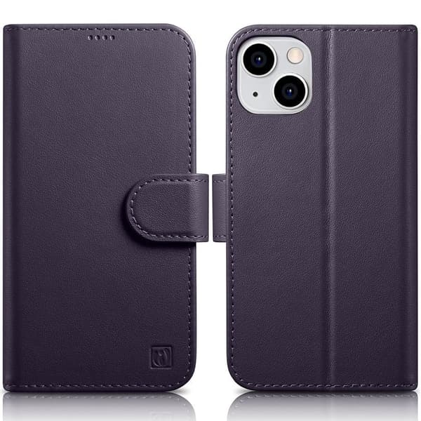 iCarer lommebokdeksel 2-i-1 iPhone 14 Plus-deksel, flip-deksel i skinn RFID-beskyttet mørk lilla (WMI14220727-DP)