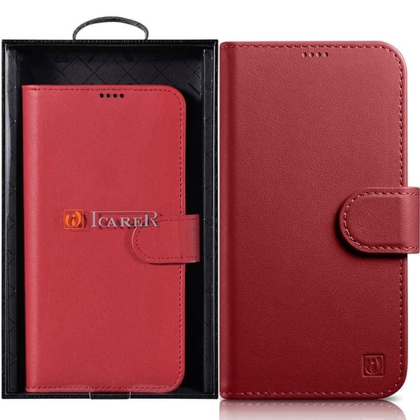 iCarer Lommebokveske 2-i-1 iPhone 14 Pro-deksel Leather Flip Cover Anti-RFID rød (WMI14220726-RD)