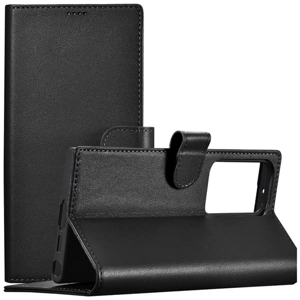 iCarer Wallet Case beskyttende deksel til Samsung Galaxy S23, lommebokbeskyttelse i svart skinn