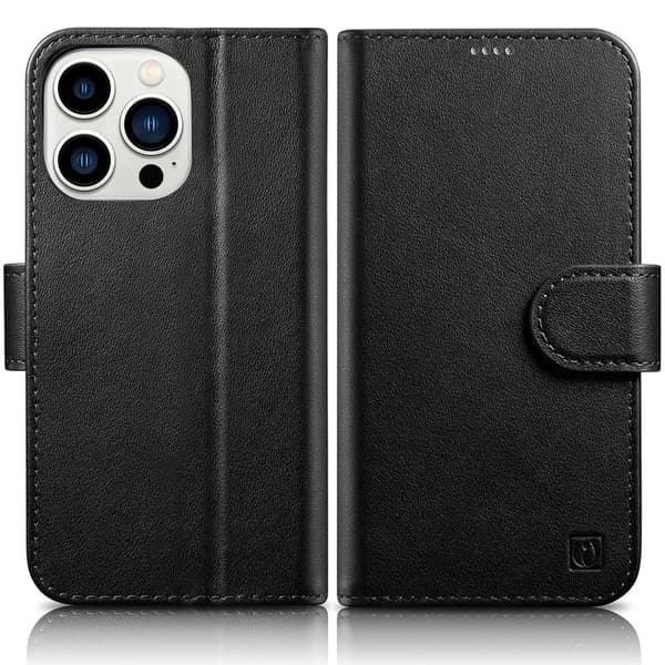 iCarer Lommebokveske 2-i-1 iPhone 14 Pro-deksel Leather Flip Cover Anti-RFID Svart (WMI14220726-BK)