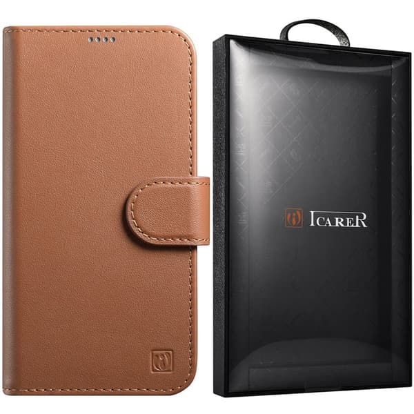 iCarer Lommebokveske 2-i-1 iPhone 14 Pro Max-deksel Leather Flip Cover Anti-RFID Brun (WMI14220728-BN)