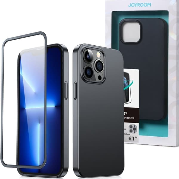 Joyroom 360 Full Case-deksel for iPhone 13 Pro for bak- og frontdeksel + herdet glass svart (JR-BP935 svart)
