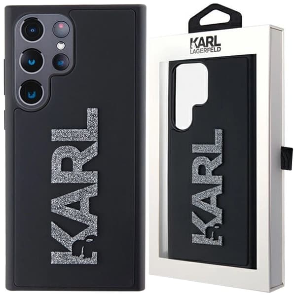 Karl Lagerfeld 3D Gummi Glitter Logo Deksel til Samsung Galaxy S24 Ultra - Svart