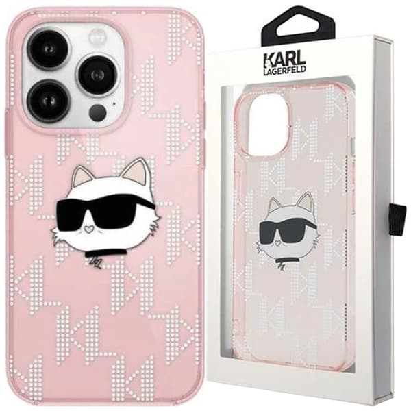 Karl Lagerfeld IML Choupette Head & Monogram Deksel til iPhone 13 Pro Max - Rosa
