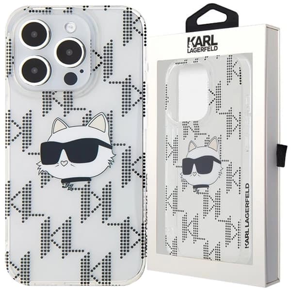 Karl Lagerfeld IML Choupette Head & Monogram Deksel til iPhone 15 Pro - Gjennomsiktig
