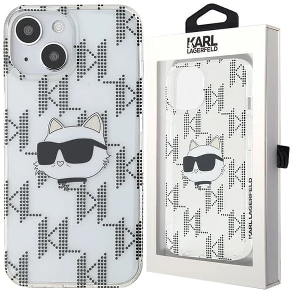 Karl Lagerfeld IML Choupette Head & Monogram Deksel til iPhone 15/14/13 - Gjennomsiktig