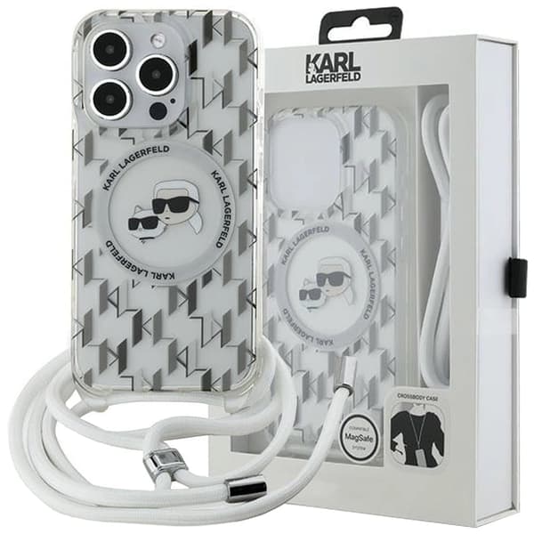 Karl Lagerfeld IML Crossbody Monogram Karl & Choupette Head MagSafe-deksel til iPhone 15 Pro Max - Gjennomsiktig
