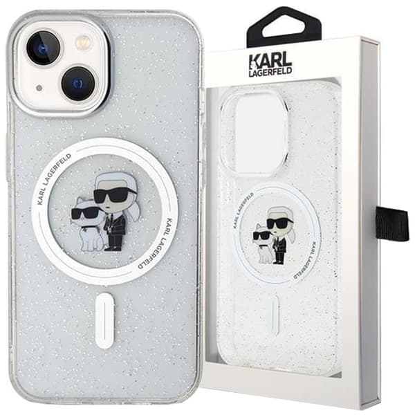 Karl Lagerfeld Karl&Choupette Glitter MagSafe beskyttelsesdeksel til iPhone 15 - gjennomsiktig