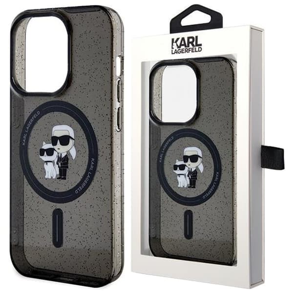 Karl Lagerfeld Karl&Choupette Glitter MagSafe beskyttelsesdeksel til iPhone 15 - svart