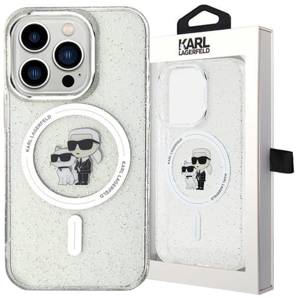 Karl Lagerfeld Karl&Choupette Glitter MagSafe-deksel til iPhone 15 Pro - gjennomsiktig