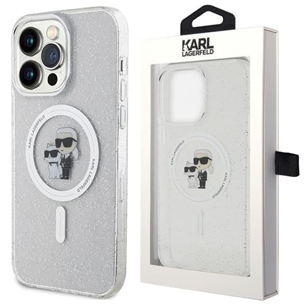 Karl Lagerfeld Karl&Choupette Glitter MagSafe-deksel til iPhone 15 Pro Max - gjennomsiktig