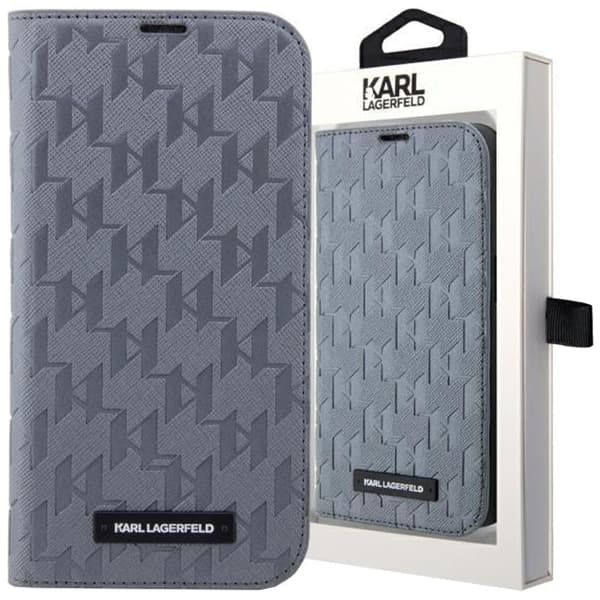 Karl Lagerfeld KLBKP14SSAKLHPG Veske til iPhone 14 bokhylle - Sølv Saffiano Monogram