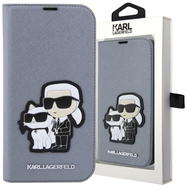 Karl Lagerfeld KLBKP14XSANKCPG-deksel til iPhone 14 Pro Max 6.7 bokhylle - sølv Saffiano Karl&Choupette